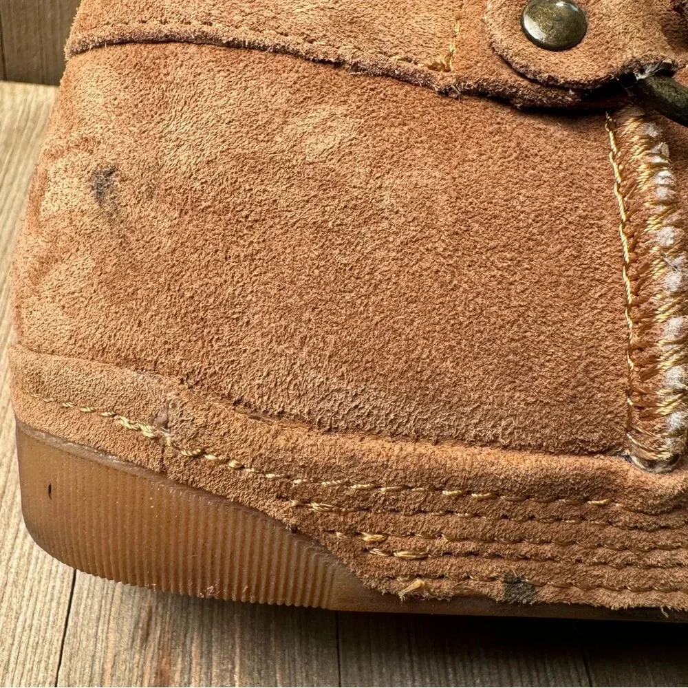 Suede Wool Lined Mid-Calf Boots Tan Ankle Strap Accent‎ size 9 Cozy Tara M Zoe